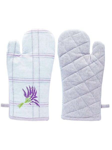 Chňapka s magnetem, 18 x 32 cm, Fialové káro, výšivka Levandule