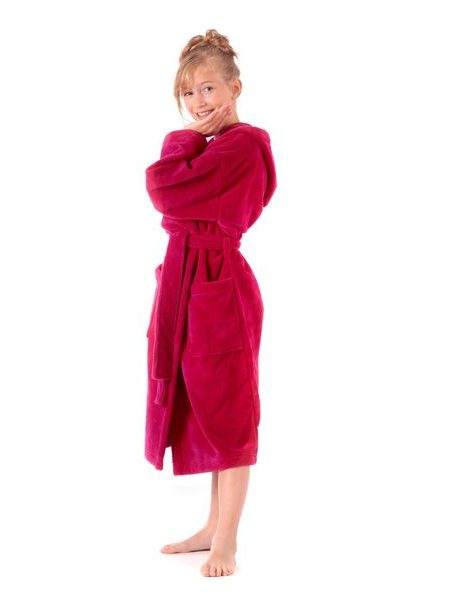 Dětský dlouhý savý župan s kapucí TAMPA malinová
