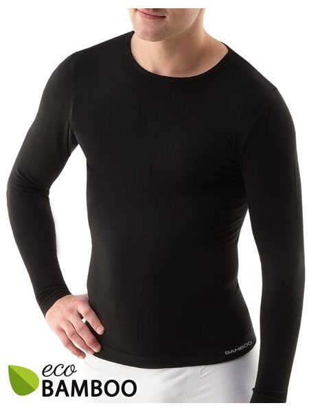 Pánské tričko s dlouhým rukávem, dlouhý rukáv, bezešvé Eco Bamboo 58007P - černá