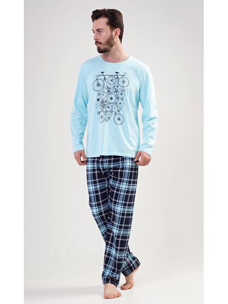 Pánské pyžamo dlouhé Kolo - mentolová