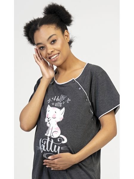 Dámská noční košile mateřská Little cat - tmavě šedá