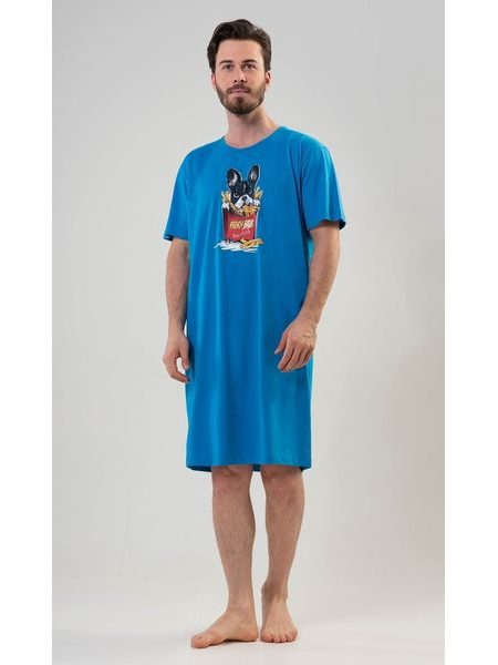Pánská noční košile s krátkým rukávem Bulldog - modrá