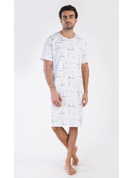 Pánská noční košile s krátkým rukávem Plachetnice - bílá