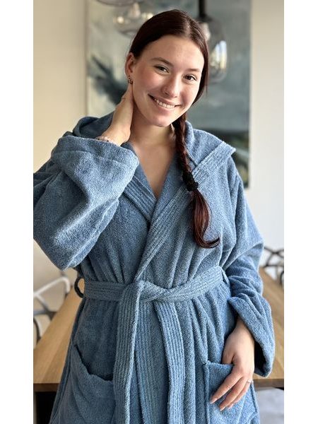 Dámský župan dlouhý s kapucí Klára - modrošedá