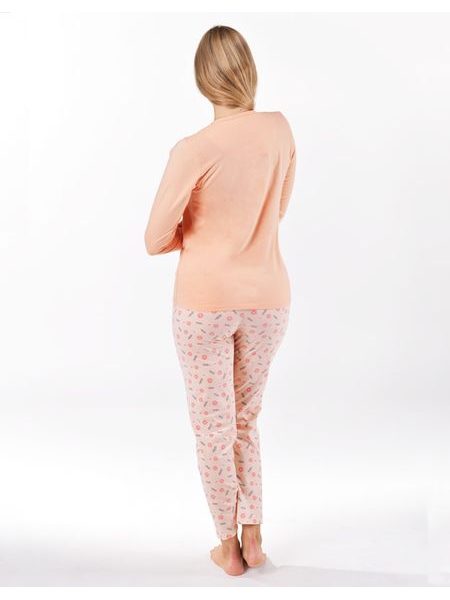 Dámské pyžamo dlouhé dámské, šité, s potiskem 19167 - lichi tělová