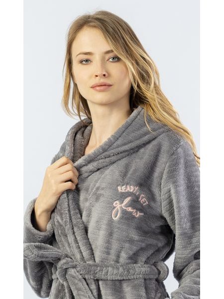 Dámský župan krátký s kapucí Monika - šedá