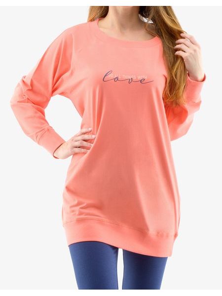 Dámské dlouhé jednobarevné pyžamo 19145P - tomato lékořice