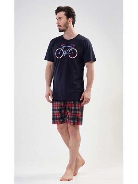 Pánské pyžamo šortky Old bike - tmavě modrá