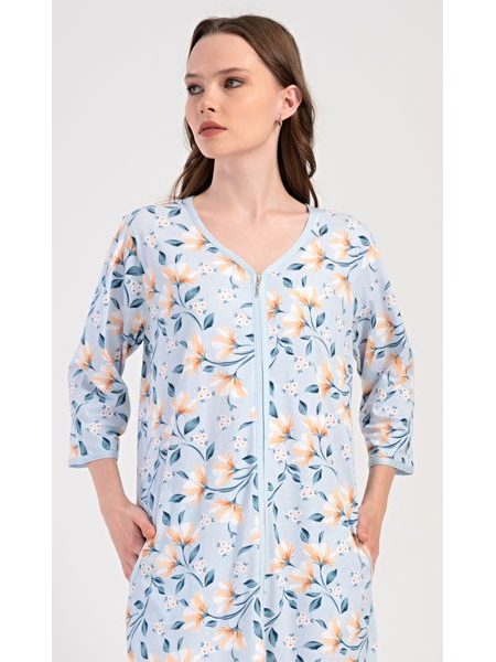 Dámské domácí šaty s tříčtvrtečním rukávem Karolína - světle modrá