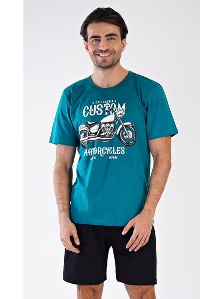 Pánské pyžamo šortky Motocykl - petrolejová