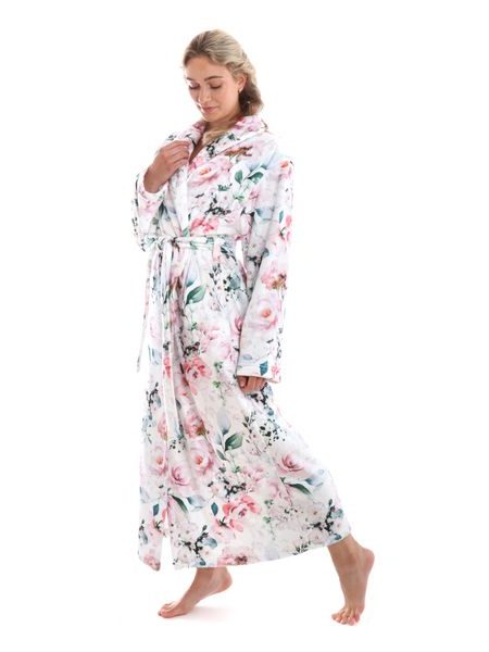 Dámský dlouhý župan s šálovým límcem Fiora Růžové květy