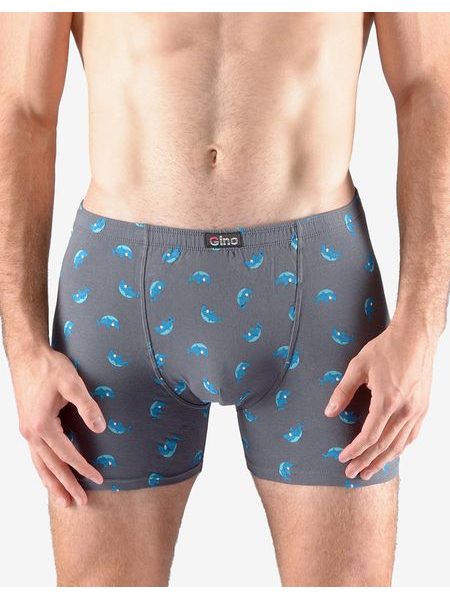 Pánské boxerky s delší nohavičkou, delší nohavička, šité, s potiskem 74150P - tm. šedá tm. tyrkysová