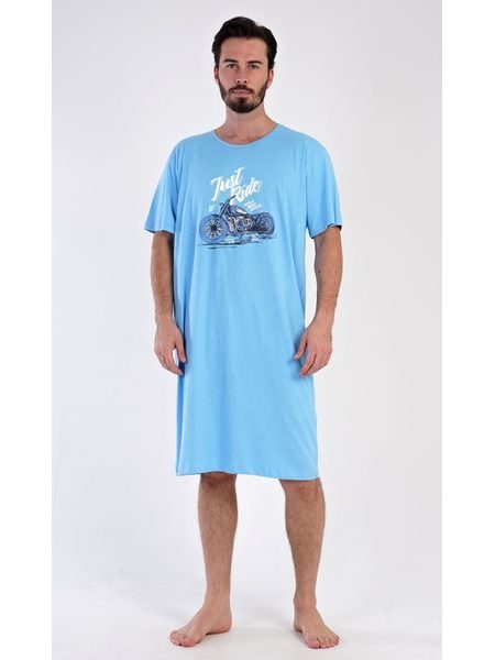 Pánská noční košile s krátkým rukávem Samuel - světle modrá