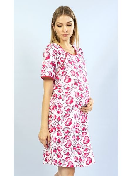 Dámská noční košile mateřská Méďa se srdcem - tmavě růžová