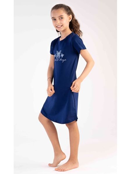 Dětská noční košile s krátkým rukávem Motýlci - tmavě modrá