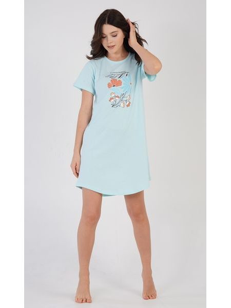 Dámská noční košile s krátkým rukávem Botanical - mentolová