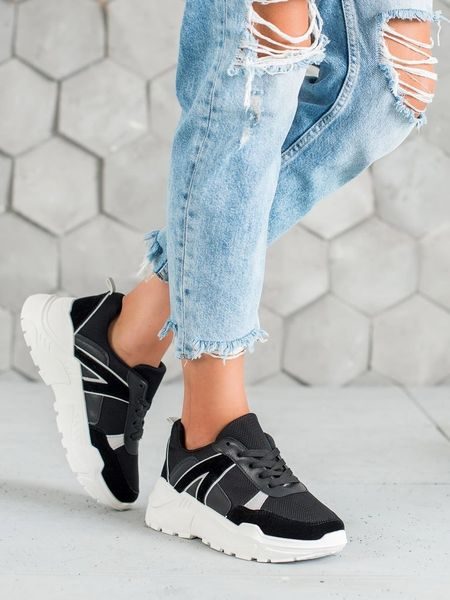 Vázané boty na platformě černé