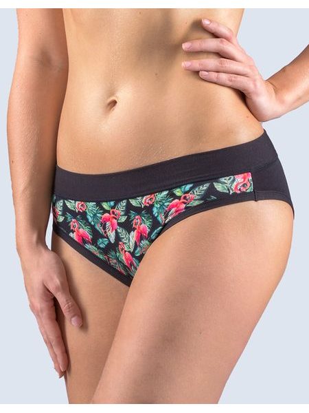 Dámské kalhotky bokové, širší bok, šité, s potiskem Disco Bamboo 2 16168P - černá lahvová