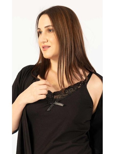 Dámský župan s noční košilí na ramínka Laura - černá