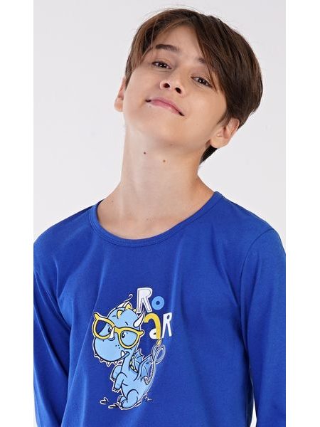 Dětské pyžamo dlouhé Dinosaurus - modrá