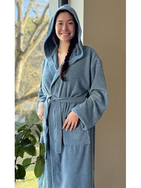 Dámský župan dlouhý s kapucí Klára - modrošedá