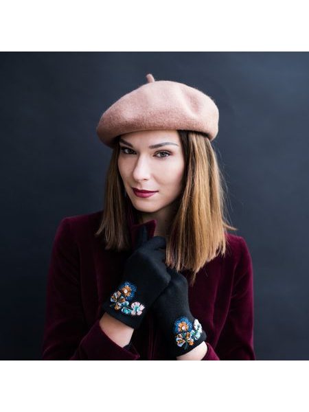 Klasický francouzský baret s anténkou, fialovo-růžový