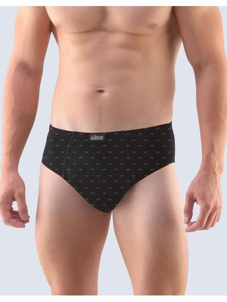 Pánské slipy se širším bokem, širší bok, šité, s potiskem 71102P - černá červená