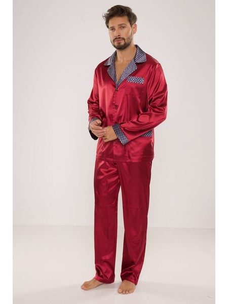 Pánské saténové pyžamo Adam vínové