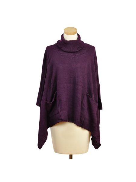 Vlněné pončo vínové