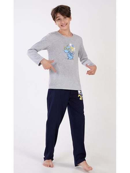 Dětské pyžamo dlouhé Dinosaurus - šedá