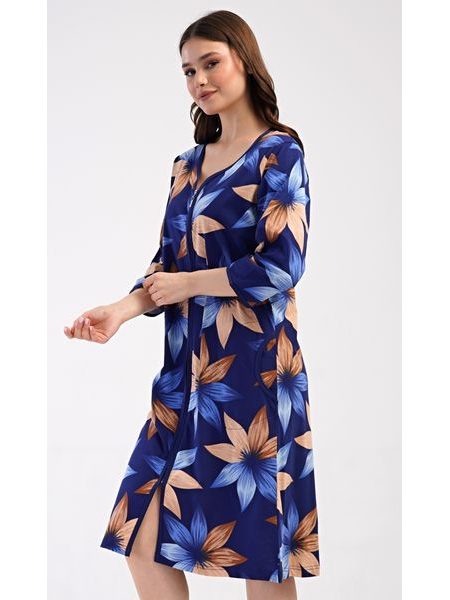 Dámské domácí šaty s tříčtvrtečním rukávem Sára - tmavě modrá