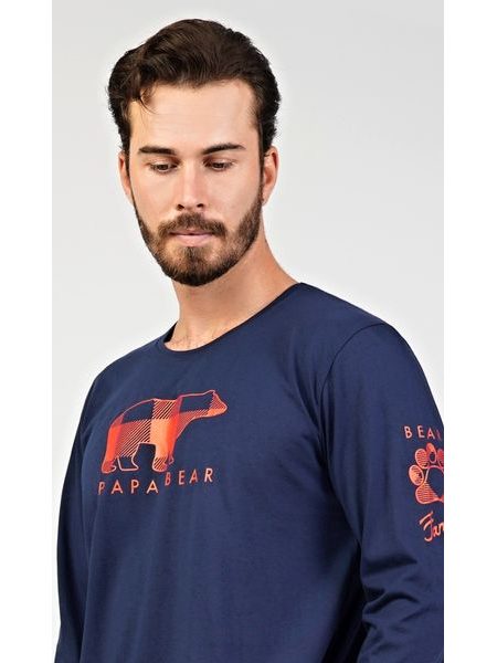 Pánské pyžamo dlouhé Papa bear - tmavě modrá