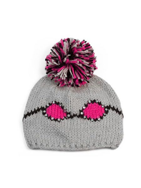 Čepice s bambulí červeno-šedá