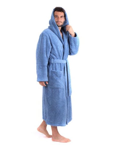 Pánský dlouhý župan s kapucí ATHENA modrá