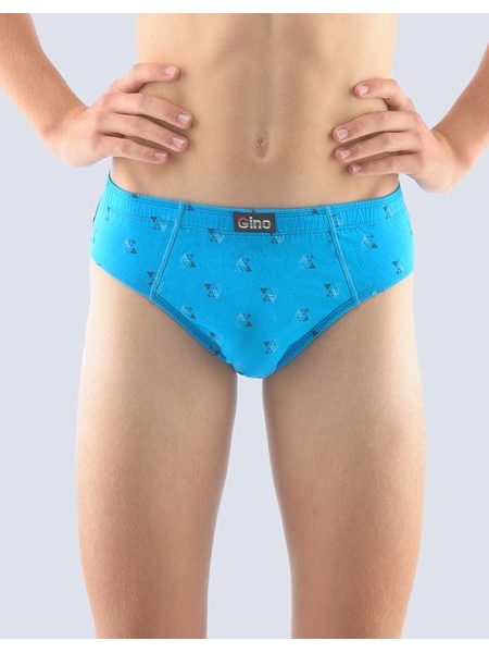 GINA dětské slipy chlapecké, širší bok, šité, s potiskem 61003P - dunaj tm. tyrkysová