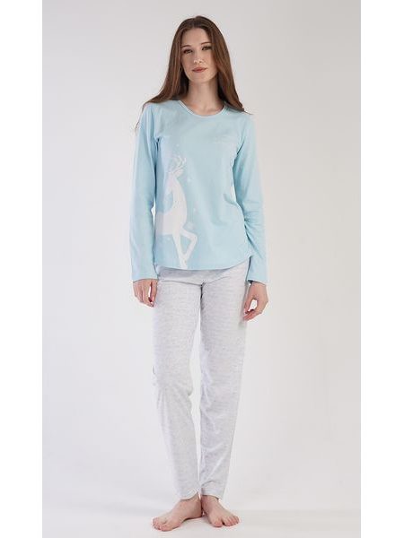 Dámské pyžamo dlouhé Jelen - světle modrá