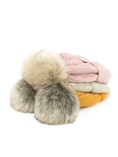 Zimní čepice s bambulí, světle béžová