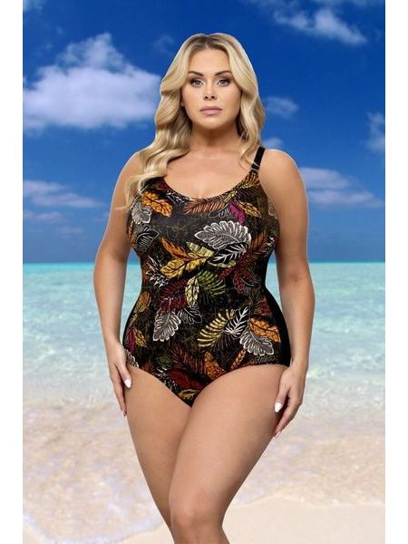 Jednodílné dámské plavky Celeste černé s listy