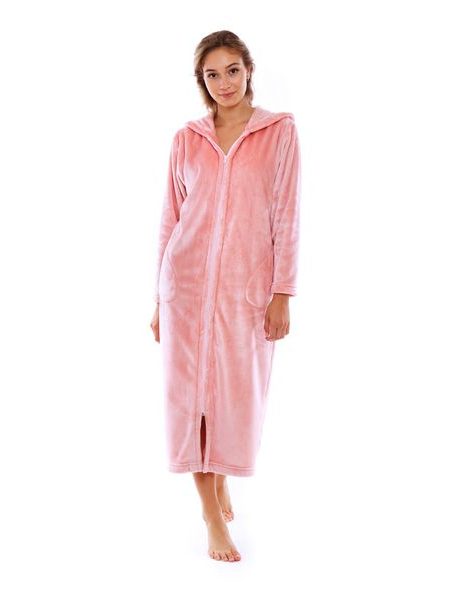 Dámský dlouhý hřejivý župan s kapucí a se zipem SIENA růžová perla