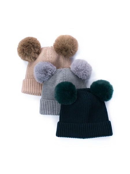 Dětská čepice a šála s bambulemi tmavě zelená