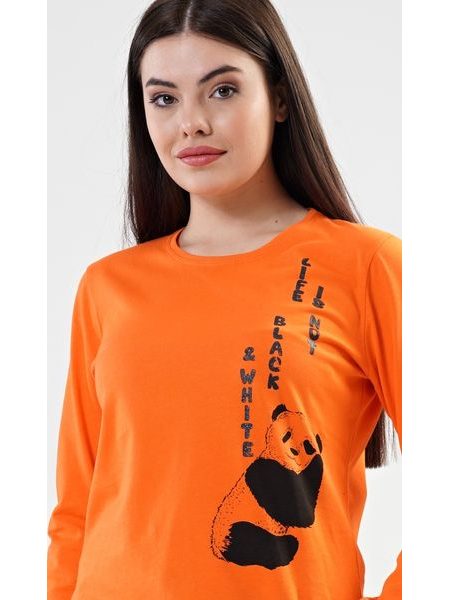 Dámské pyžamo dlouhé Velká panda - oranžová