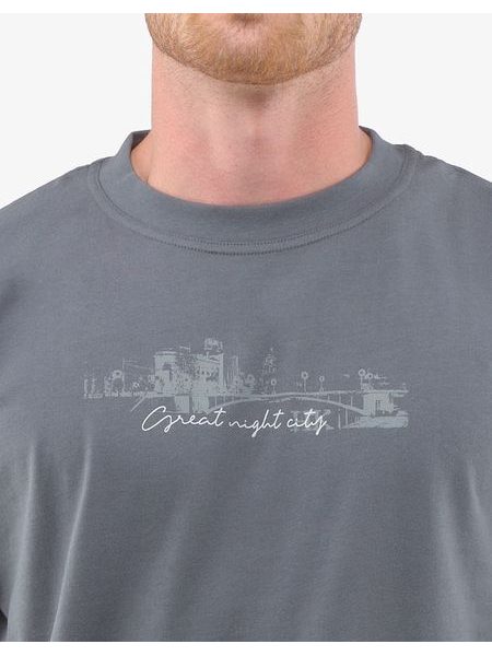 Pánské dlouhé pyžamo s potiskem 79133P - tm. šedá, petrolejová