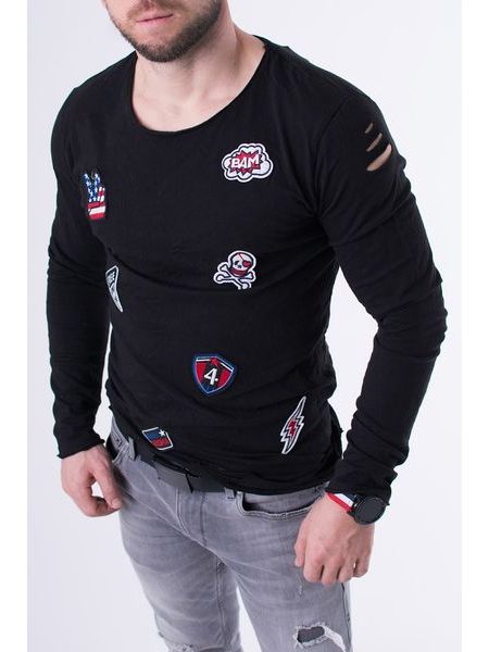 Pánské černé tričko s nášivkami