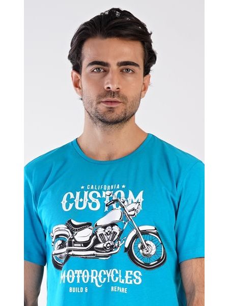 Pánské pyžamo šortky Motocykl - tyrkysová