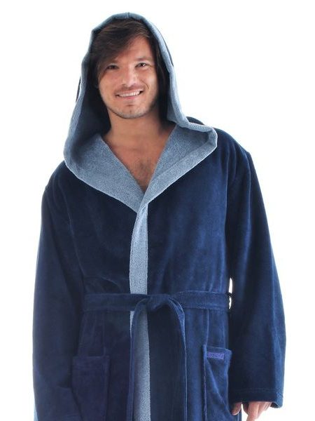 Pánský dlouhý savý župan s kapucí TAMPA duo tmavě modrá