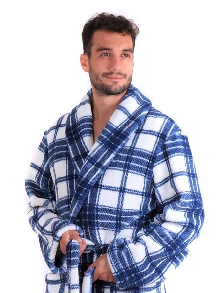 Pánský dlouhý hřejivý župan se šálovým límcem RYAN modrá/bílá