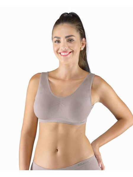 Dámský top podprsenkový se širokými ramínky, bez kostice, bezešvé, jednobarevné Eco Bamboo 07016P - šedohnědá