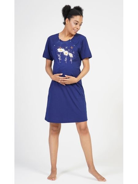 Dámská noční košile mateřská Kopretiny - tmavě modrá