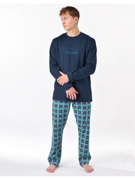 Pánské pyžamo dlouhé, šité, s potiskem 79205 - lékořice měsíc