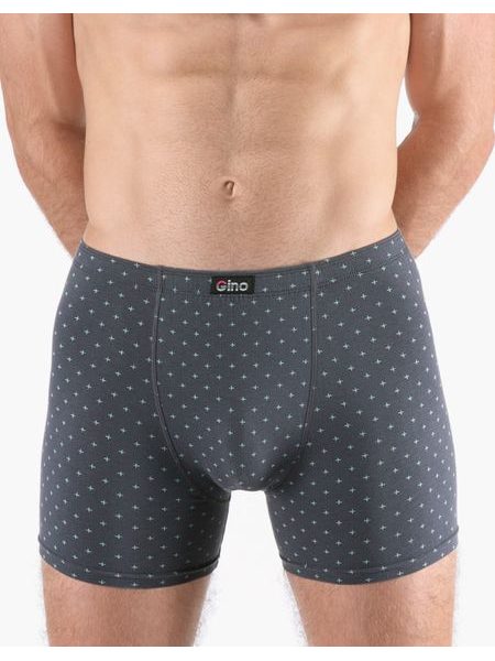 Pánské boxerky s delší nohavičkou nadměrné, šité, s potiskem 74175 - tm. šedá aqua